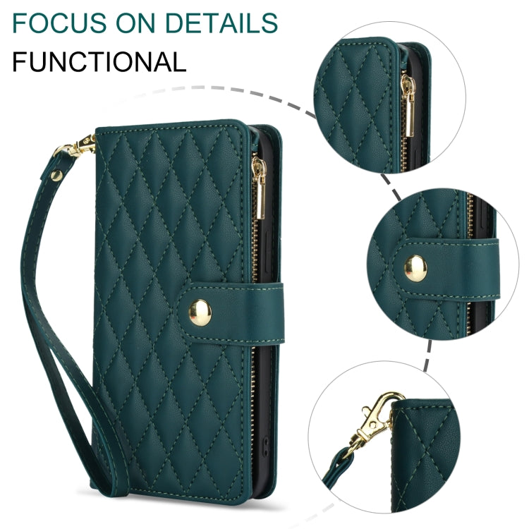 For Samsung Galaxy S24 Ultra 5G YM016 Rhombic Zipper Card Wallet Leather Phone Case with Lanyard(Green) - Galaxy S24 Ultra 5G Cases by PMC Jewellery | Online Shopping South Africa | PMC Jewellery | Buy Now Pay Later Mobicred