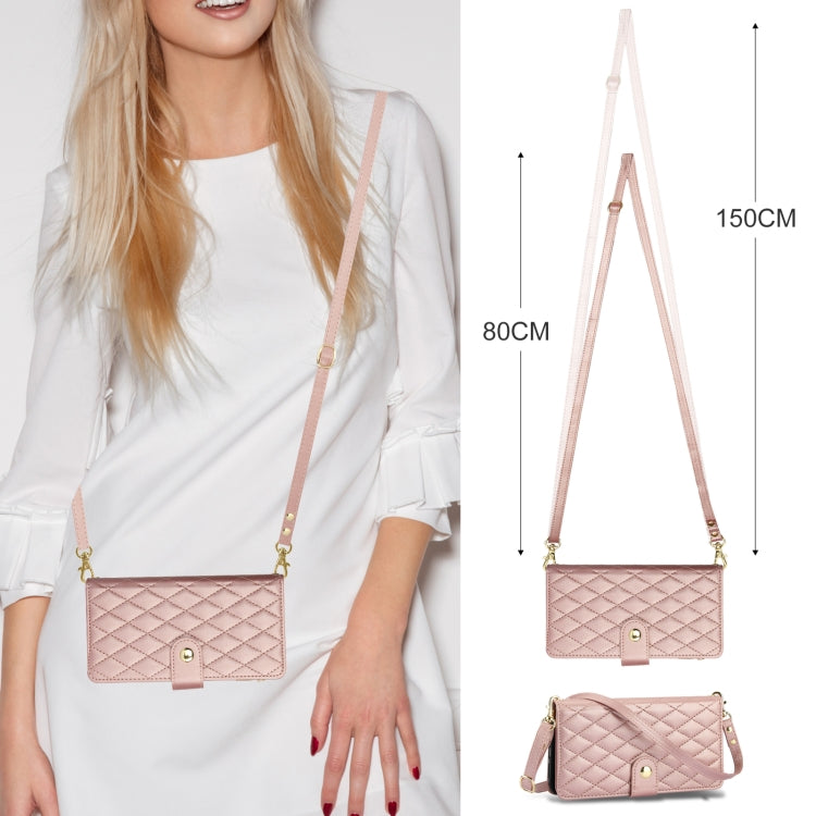 For Samsung Galaxy S24 Ultra 5G YM016 Rhombic Zipper Card Wallet Leather Phone Case with Lanyard(Rose Gold) - Galaxy S24 Ultra 5G Cases by PMC Jewellery | Online Shopping South Africa | PMC Jewellery | Buy Now Pay Later Mobicred