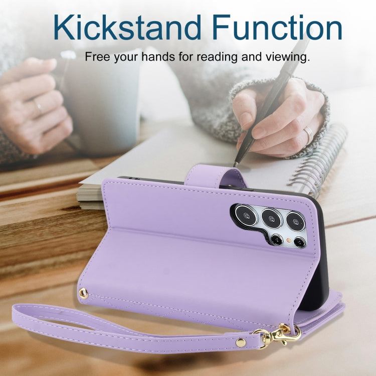 For Samsung Galaxy S24 Ultra 5G YM016 Rhombic Zipper Card Wallet Leather Phone Case with Lanyard(Light Purple) - Galaxy S24 Ultra 5G Cases by PMC Jewellery | Online Shopping South Africa | PMC Jewellery | Buy Now Pay Later Mobicred