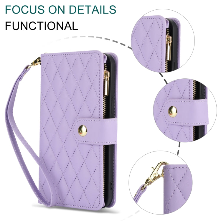 For Samsung Galaxy S24 Ultra 5G YM016 Rhombic Zipper Card Wallet Leather Phone Case with Lanyard(Light Purple) - Galaxy S24 Ultra 5G Cases by PMC Jewellery | Online Shopping South Africa | PMC Jewellery | Buy Now Pay Later Mobicred