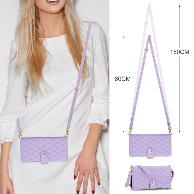 For Samsung Galaxy S24 Ultra 5G YM016 Rhombic Zipper Card Wallet Leather Phone Case with Lanyard(Light Purple) - Galaxy S24 Ultra 5G Cases by PMC Jewellery | Online Shopping South Africa | PMC Jewellery | Buy Now Pay Later Mobicred