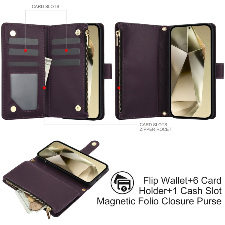 For Samsung Galaxy S24 Ultra 5G YM016 Rhombic Zipper Card Wallet Leather Phone Case with Lanyard(Dark Purple) - Galaxy S24 Ultra 5G Cases by PMC Jewellery | Online Shopping South Africa | PMC Jewellery | Buy Now Pay Later Mobicred