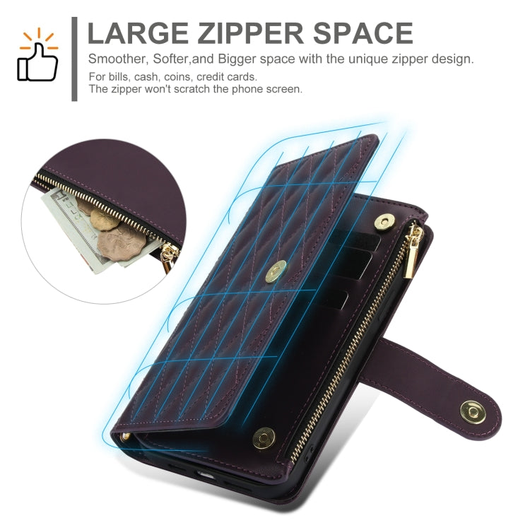 For Samsung Galaxy S24 Ultra 5G YM016 Rhombic Zipper Card Wallet Leather Phone Case with Lanyard(Dark Purple) - Galaxy S24 Ultra 5G Cases by PMC Jewellery | Online Shopping South Africa | PMC Jewellery | Buy Now Pay Later Mobicred