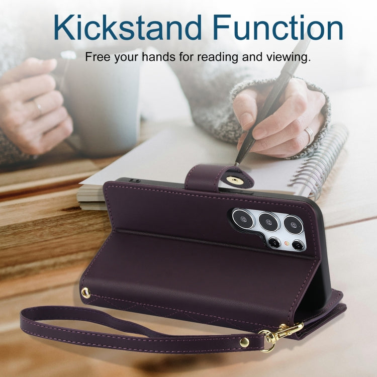 For Samsung Galaxy S24 Ultra 5G YM016 Rhombic Zipper Card Wallet Leather Phone Case with Lanyard(Dark Purple) - Galaxy S24 Ultra 5G Cases by PMC Jewellery | Online Shopping South Africa | PMC Jewellery | Buy Now Pay Later Mobicred