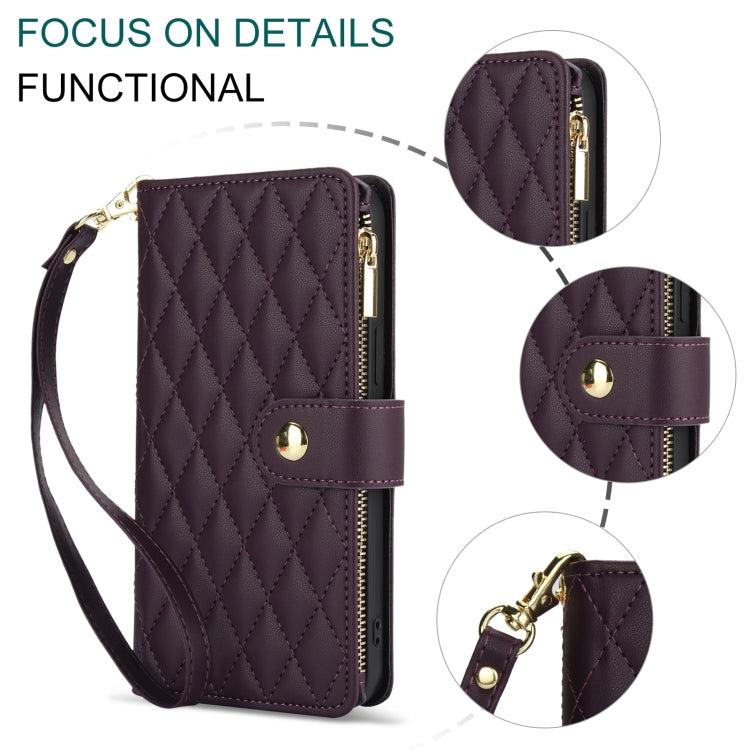For Samsung Galaxy S24 Ultra 5G YM016 Rhombic Zipper Card Wallet Leather Phone Case with Lanyard(Dark Purple) - Galaxy S24 Ultra 5G Cases by PMC Jewellery | Online Shopping South Africa | PMC Jewellery | Buy Now Pay Later Mobicred