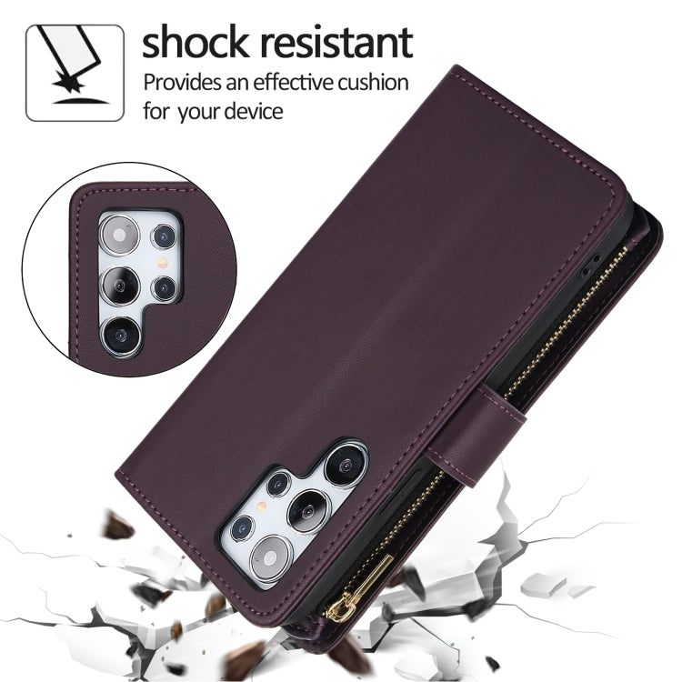 For Samsung Galaxy S24 Ultra 5G YM016 Rhombic Zipper Card Wallet Leather Phone Case with Lanyard(Dark Purple) - Galaxy S24 Ultra 5G Cases by PMC Jewellery | Online Shopping South Africa | PMC Jewellery | Buy Now Pay Later Mobicred