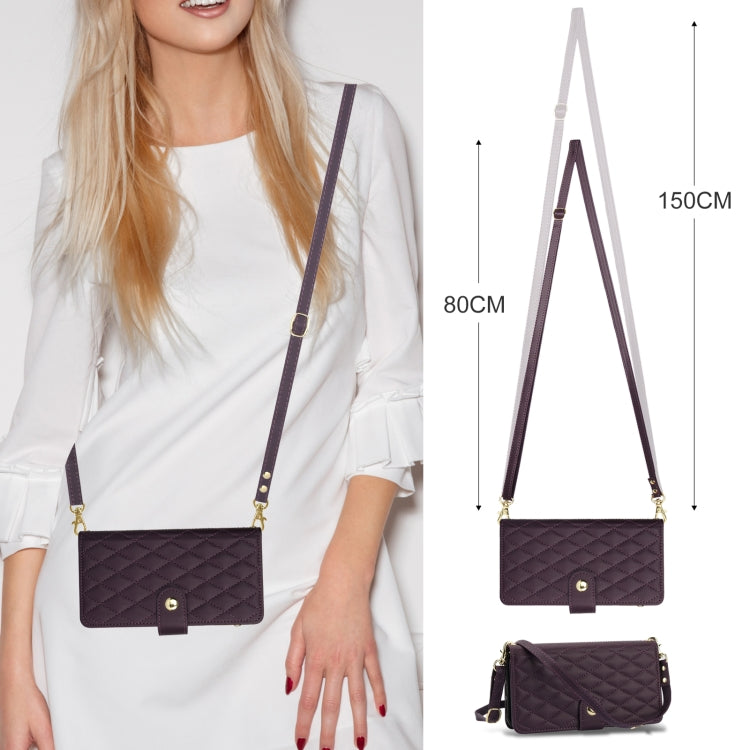 For Samsung Galaxy S24 Ultra 5G YM016 Rhombic Zipper Card Wallet Leather Phone Case with Lanyard(Dark Purple) - Galaxy S24 Ultra 5G Cases by PMC Jewellery | Online Shopping South Africa | PMC Jewellery | Buy Now Pay Later Mobicred