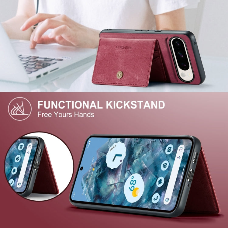 For Google Pixel 9 Pro JEEHOOD J01 Retro Magnetic Detachable Wallet Phone Case(Red) - Google Cases by JEEHOOD | Online Shopping South Africa | PMC TechLife | Buy Now Pay Later Mobicred