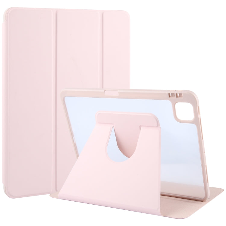 For iPad Air 11 2025 / 2024 / Air 5 GEBEI Acrylic TPU 3-folding Rotating Smart Tablet Leather Case withh Pen Slot(Pink) - free shipping - PMC TechLife - Order now!