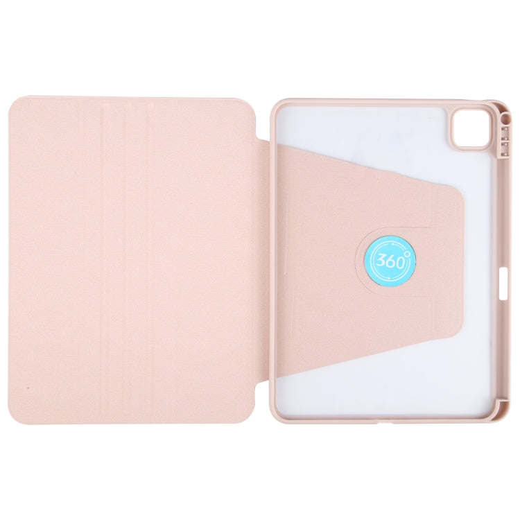For iPad Air 11 2025 / 2024 / Air 5 GEBEI Acrylic TPU 3-folding Rotating Smart Tablet Leather Case withh Pen Slot(Pink) - free shipping - PMC TechLife - Order now!