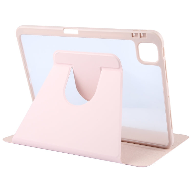 For iPad Air 11 2025 / 2024 / Air 5 GEBEI Acrylic TPU 3-folding Rotating Smart Tablet Leather Case withh Pen Slot(Pink) - free shipping - PMC TechLife - Order now!