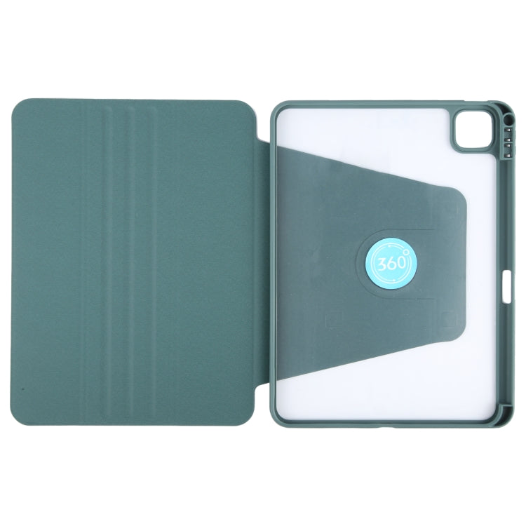 For iPad Pro 12.9 2022 / 2021 / 2020 GEBEI Acrylic TPU 3-folding Rotating Smart Tablet Leather Case withh Pen Slot(Dark Green) - free shipping - PMc TechLife - Order now!