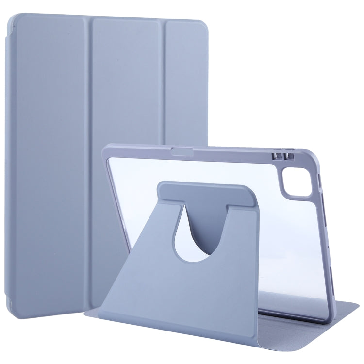 For iPad Pro 12.9 2022 / 2021 / 2020 GEBEI Acrylic TPU 3-folding Rotating Smart Tablet Leather Case withh Pen Slot(Light Purple) - free shipping - PMc TechLife - Order now!