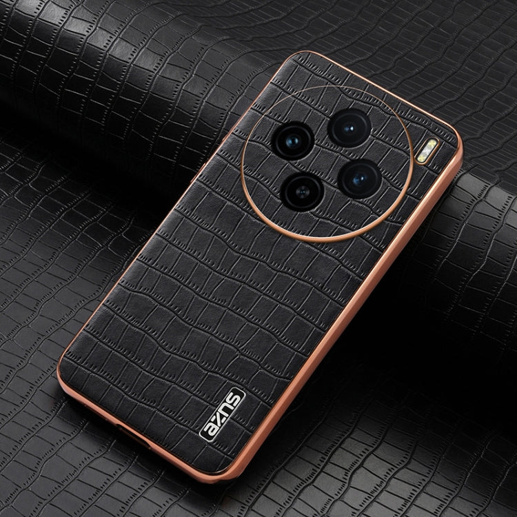 For vivo X100 5G AZNS Electroplated Frame Crocodile Texture Full Coverage Phone Case(Black) - vivo Cases by AZNS | Online Shopping South Africa | PMC Jewellery | Buy Now Pay Later Mobicred