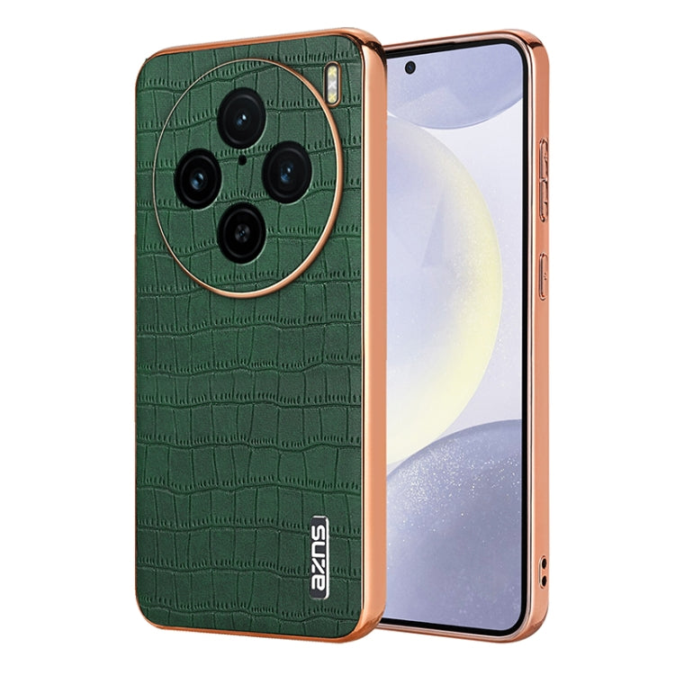 For vivo X100 Pro 5G / X100s Pro AZNS Electroplated Frame Crocodile Texture Full Coverage Phone Case(Green) - vivo Cases by AZNS | Online Shopping South Africa | PMC Jewellery | Buy Now Pay Later Mobicred