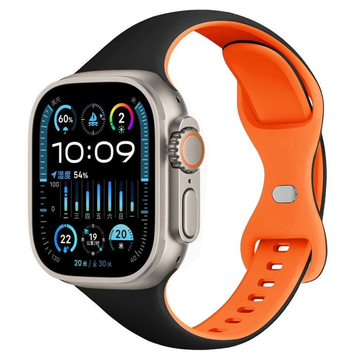 For Apple Watch Ultra 2 49mm Two Color Slim Butterfly Buckle Silicone Watch Band(Black Orange) - free shipping - PMc TechLife - Order now!