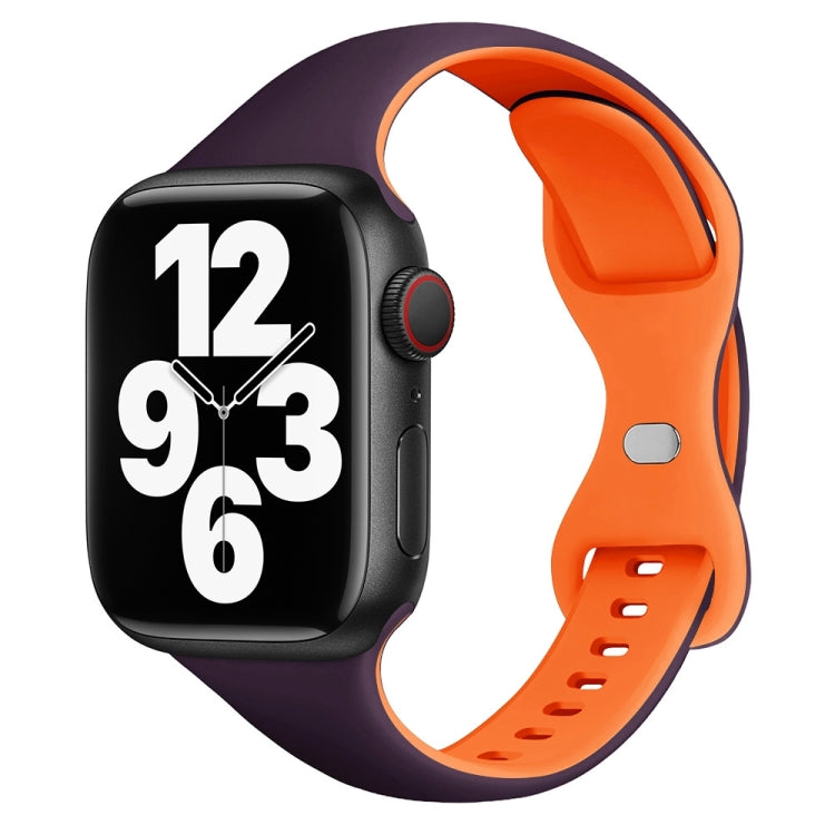 For Apple Watch SE 2022 40mm Two Color Slim Butterfly Buckle Silicone Watch Band(Dark Purple Orange) - free shipping - PMc TechLife - Order now!