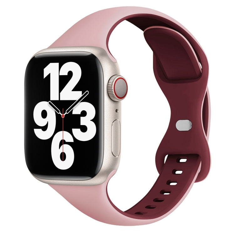 For Apple Watch Series 7 45mm Two Color Slim Butterfly Buckle Silicone Watch Band(Pink Wine Red) - free shipping - PMc TechLife - Order now!