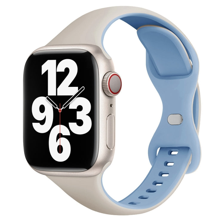 For Apple Watch SE 44mm Two Color Slim Butterfly Buckle Silicone Watch Band(White Fog Blue) - free shipping - PMc TechLife - Order now!