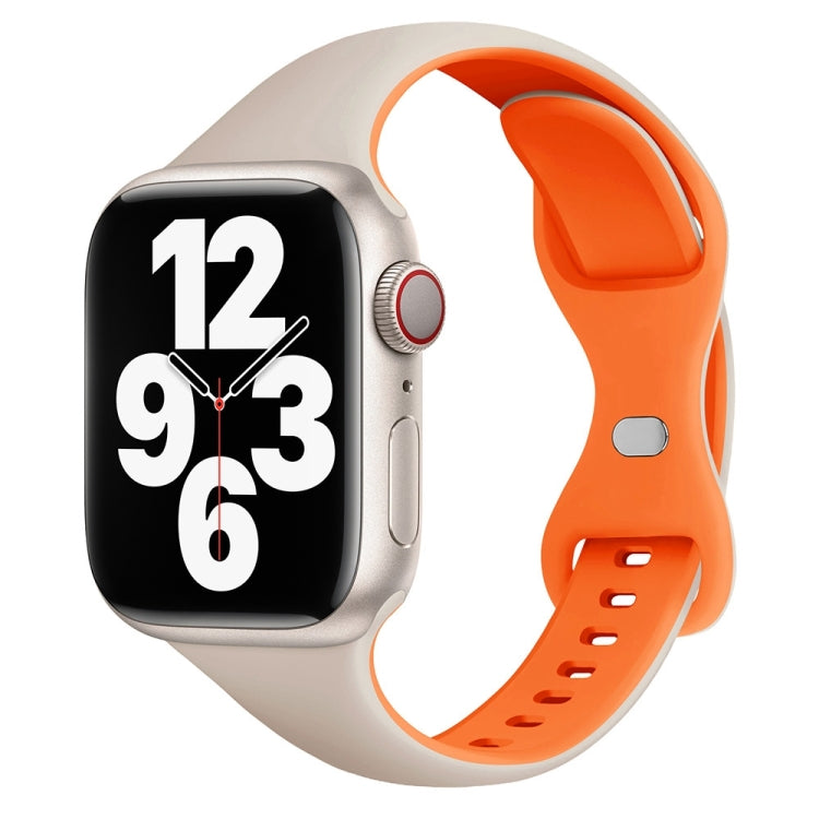 For Apple Watch SE 44mm Two Color Slim Butterfly Buckle Silicone Watch Band(Starlight Orange) - free shipping - PMc TechLife - Order now!