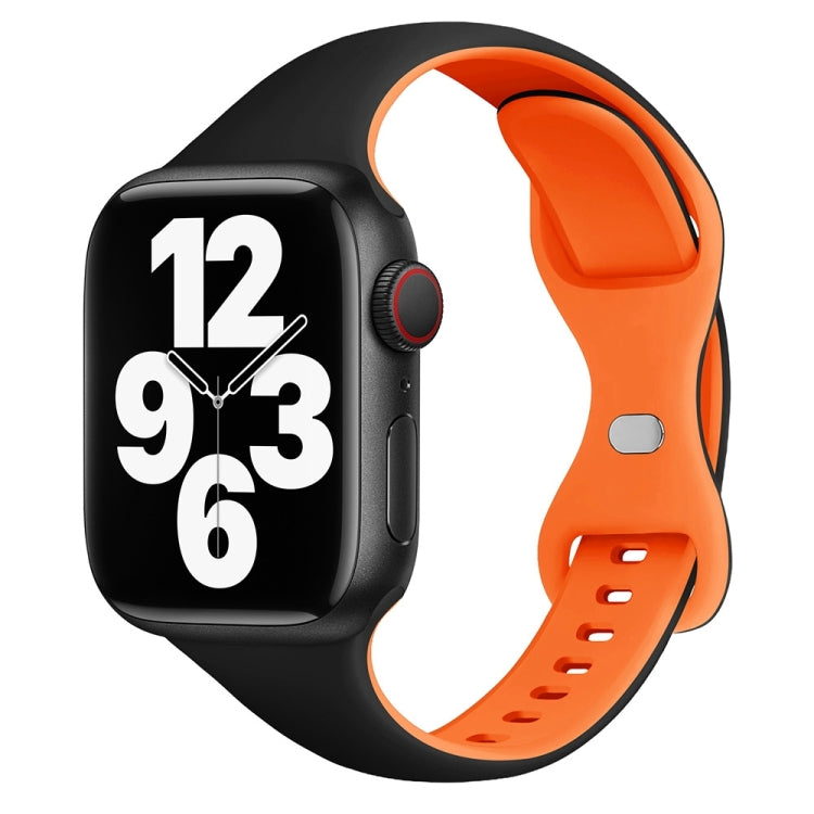 For Apple Watch Series 3 38mm Two Color Slim Butterfly Buckle Silicone Watch Band(Black Orange) - free shipping - PMc TechLife - Order now!