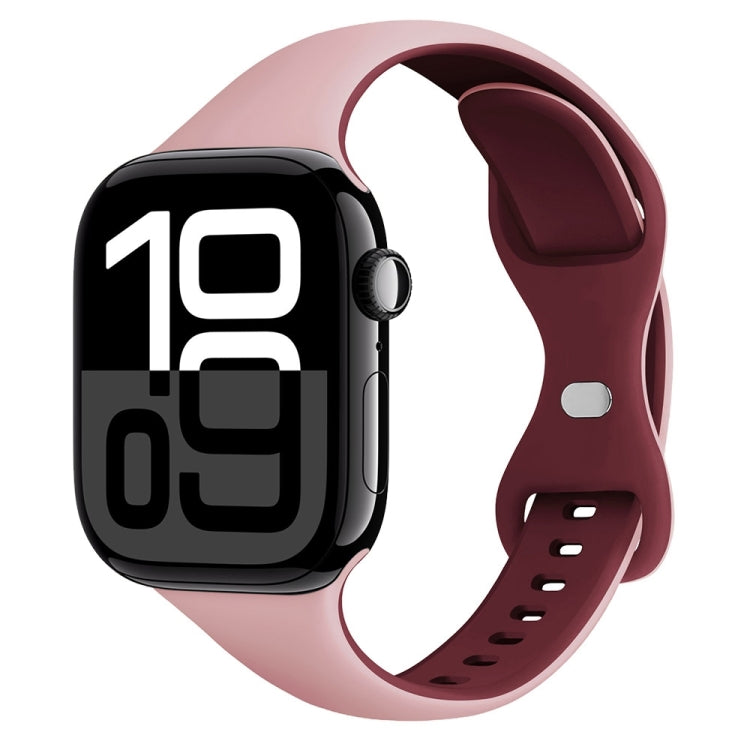For Apple Watch Series 10 46mm Two Color Slim Butterfly Buckle Silicone Watch Band(Pink Wine Red) - Watch Bands by PMc TechLife | Online Shopping South Africa | PMc TechLife | Buy Now Pay Later Mobicred