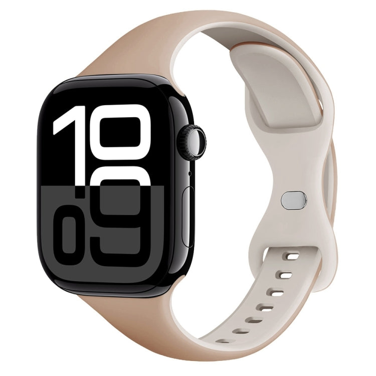 For Apple Watch Series 10 46mm Two Color Slim Butterfly Buckle Silicone Watch Band(Milk Tea Rock White) - free shipping - PMc TechLife - Order now!
