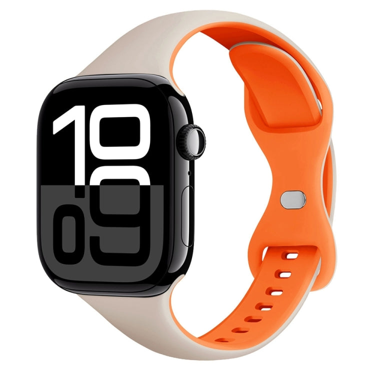 For Apple Watch Series 10 46mm Two Color Slim Butterfly Buckle Silicone Watch Band(Starlight Orange) - free shipping - PMc TechLife - Order now!