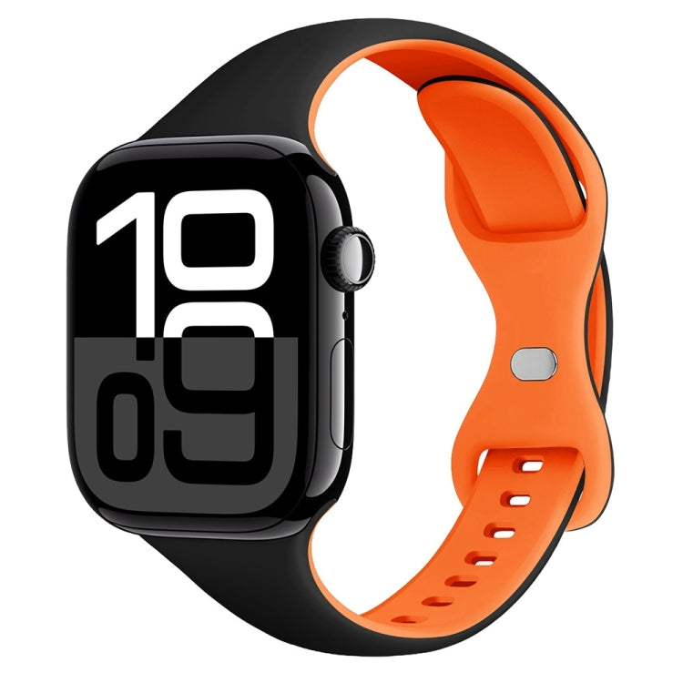 For Apple Watch Series 10 42mm Two Color Slim Butterfly Buckle Silicone Watch Band(Black Orange) - free shipping - PMc TechLife - Order now!