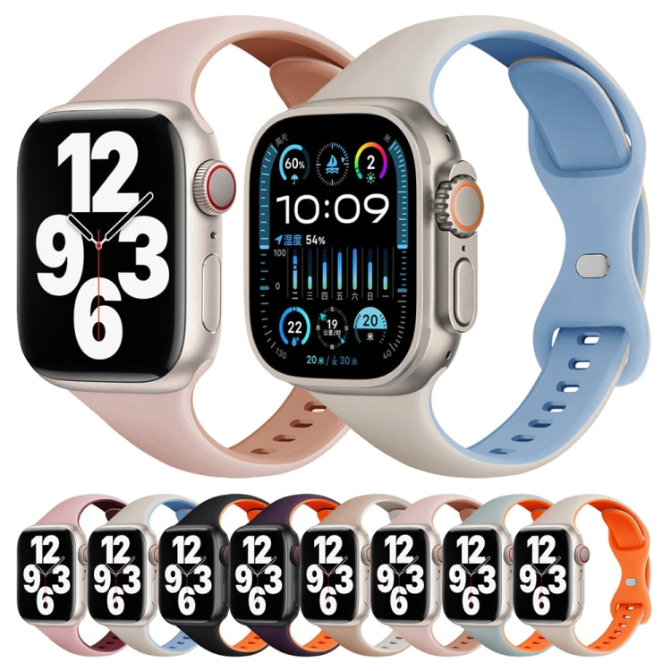 For Apple Watch Series 7 45mm Two Color Slim Butterfly Buckle Silicone Watch Band(Pink Wine Red) - free shipping - PMc TechLife - Order now!
