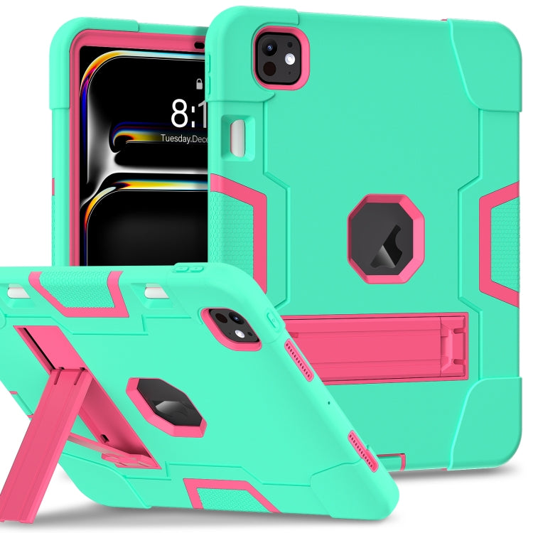 For iPad Pro 11 2024 Contrast Color Silicone Acrylic PC Tablet Case with Holder(Mint Green Rose Red) - iPad Pro 11 2024 Cases by PMC TechLife | Online Shopping South Africa | PMC TechLife | Buy Now Pay Later Mobicred