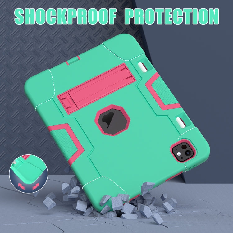 For iPad Pro 11 2024 Contrast Color Silicone Acrylic PC Tablet Case with Holder(Mint Green Rose Red) - iPad Pro 11 2024 Cases by PMC TechLife | Online Shopping South Africa | PMC TechLife | Buy Now Pay Later Mobicred