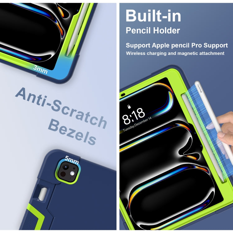 For iPad Pro 11 2024 Contrast Color Silicone Acrylic PC Tablet Case with Holder(Navy Blue Yellow Green) - iPad Pro 11 2024 Cases by PMC TechLife | Online Shopping South Africa | PMC TechLife | Buy Now Pay Later Mobicred