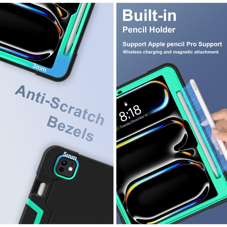 For iPad Pro 11 2024 Contrast Color Silicone Acrylic PC Tablet Case with Holder(Black Mint Green) - iPad Pro 11 2024 Cases by PMC TechLife | Online Shopping South Africa | PMC TechLife | Buy Now Pay Later Mobicred