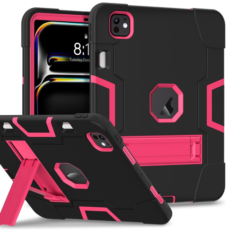 For iPad Pro 11 2024 Contrast Color Silicone Acrylic PC Tablet Case with Holder(Black Rose Red) - iPad Pro 11 2024 Cases by PMC TechLife | Online Shopping South Africa | PMC TechLife | Buy Now Pay Later Mobicred