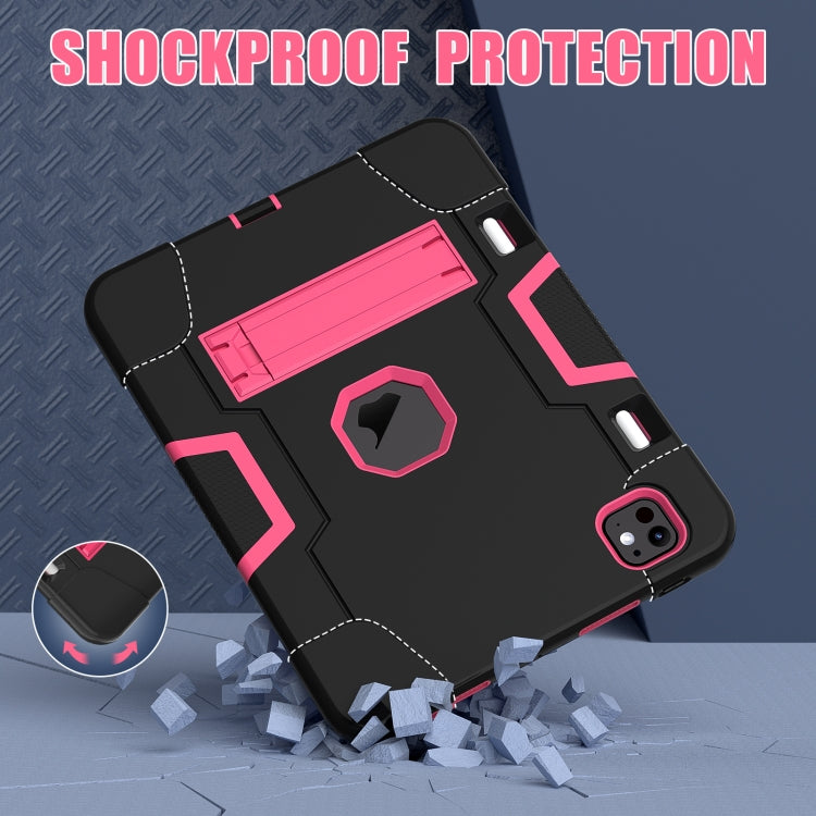 For iPad Pro 11 2024 Contrast Color Silicone Acrylic PC Tablet Case with Holder(Black Rose Red) - iPad Pro 11 2024 Cases by PMC TechLife | Online Shopping South Africa | PMC TechLife | Buy Now Pay Later Mobicred