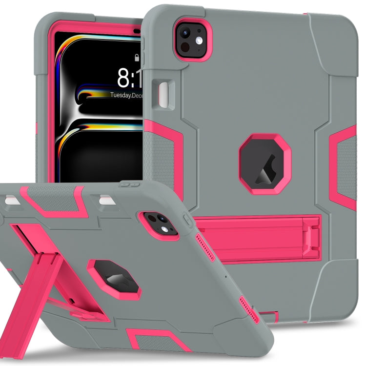 For iPad Pro 11 2024 Contrast Color Silicone Acrylic PC Tablet Case with Holder(Grey Rose Red) - iPad Pro 11 2024 Cases by PMC TechLife | Online Shopping South Africa | PMC TechLife | Buy Now Pay Later Mobicred