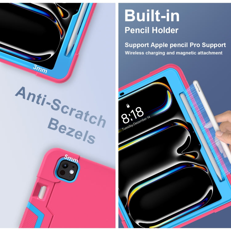 For iPad Pro 11 2024 Contrast Color Silicone Acrylic PC Tablet Case with Holder(Rose Red Blue) - iPad Pro 11 2024 Cases by PMC TechLife | Online Shopping South Africa | PMC TechLife | Buy Now Pay Later Mobicred