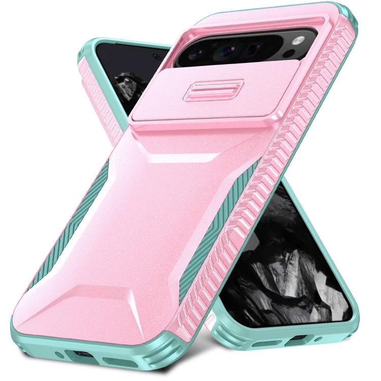For Google Pixel 10 Pro XL / 9 Pro XL Sliding Camshield Phone Case(Pink + Grey Green) - Google Cases by PMC TechLife | Online Shopping South Africa | PMC TechLife | Buy Now Pay Later Mobicred