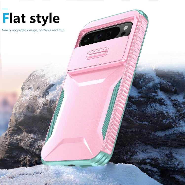 For Google Pixel 10 Pro XL / 9 Pro XL Sliding Camshield Phone Case(Pink + Grey Green) - Google Cases by PMC TechLife | Online Shopping South Africa | PMC TechLife | Buy Now Pay Later Mobicred