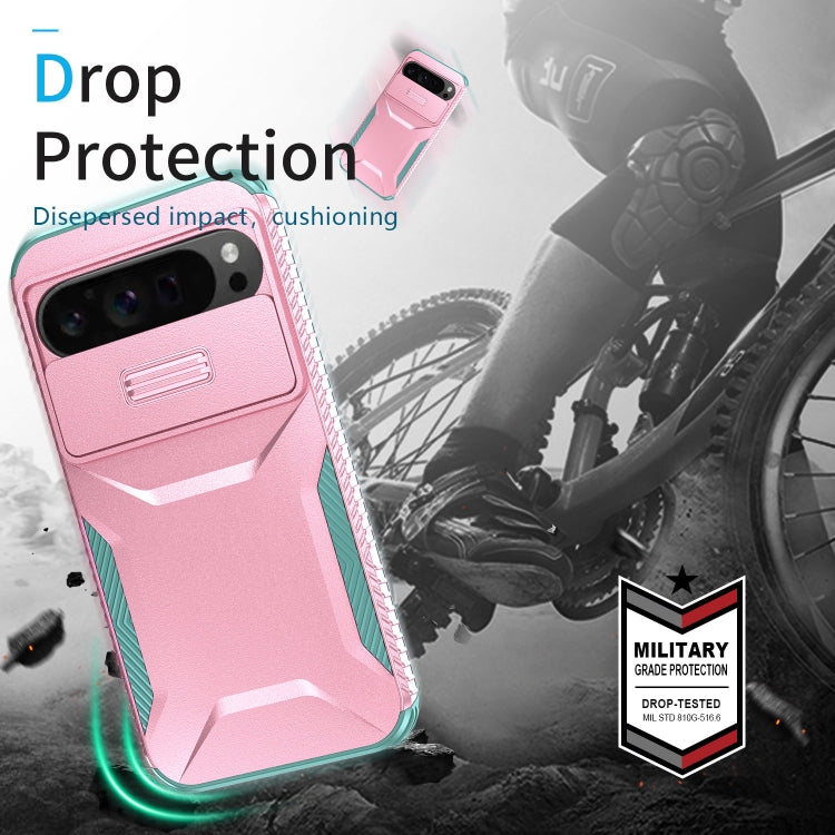For Google Pixel 10 Pro XL / 9 Pro XL Sliding Camshield Phone Case(Pink + Grey Green) - Google Cases by PMC TechLife | Online Shopping South Africa | PMC TechLife | Buy Now Pay Later Mobicred