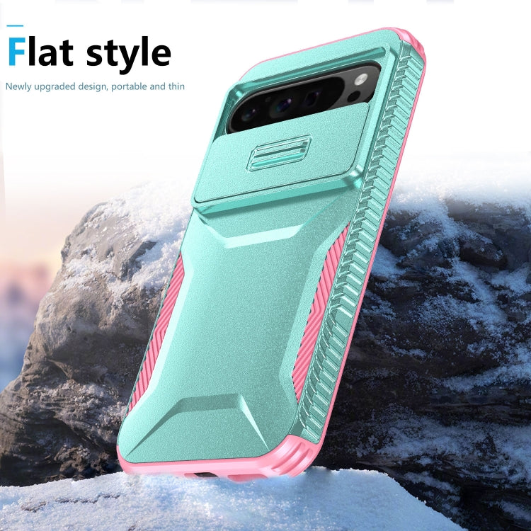 For Google Pixel 9 Pro XL Sliding Camshield Phone Case(Grey Green + Pink) - Google Cases by PMC TechLife | Online Shopping South Africa | PMC TechLife | Buy Now Pay Later Mobicred