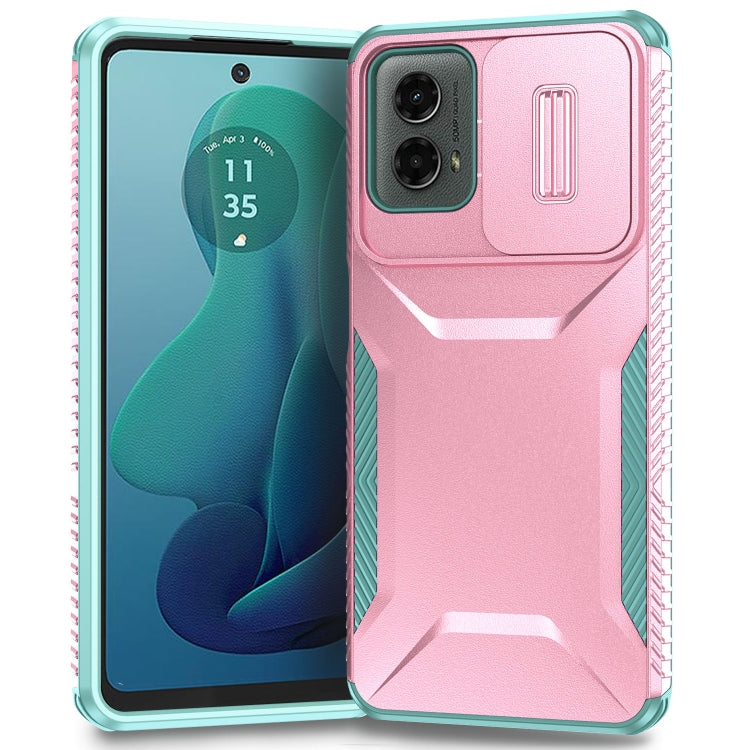 For Motorola Moto G 5G 2024 Sliding Camshield Phone Case(Pink + Grey Green) - Motorola Cases by PMC Jewellery | Online Shopping South Africa | PMC Jewellery | Buy Now Pay Later Mobicred