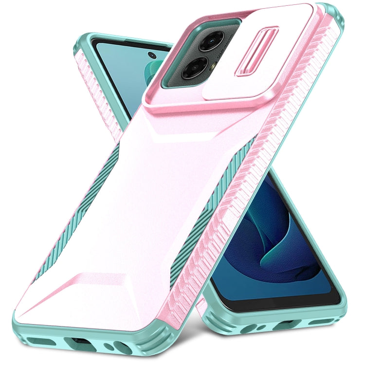 For Motorola Moto G 5G 2024 Sliding Camshield Phone Case(Pink + Grey Green) - Motorola Cases by PMC Jewellery | Online Shopping South Africa | PMC Jewellery | Buy Now Pay Later Mobicred