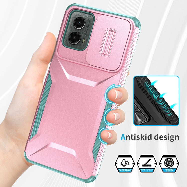 For Motorola Moto G 5G 2024 Sliding Camshield Phone Case(Pink + Grey Green) - Motorola Cases by PMC Jewellery | Online Shopping South Africa | PMC Jewellery | Buy Now Pay Later Mobicred