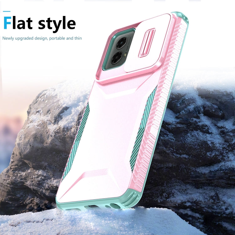 For Motorola Moto G 5G 2024 Sliding Camshield Phone Case(Pink + Grey Green) - Motorola Cases by PMC Jewellery | Online Shopping South Africa | PMC Jewellery | Buy Now Pay Later Mobicred