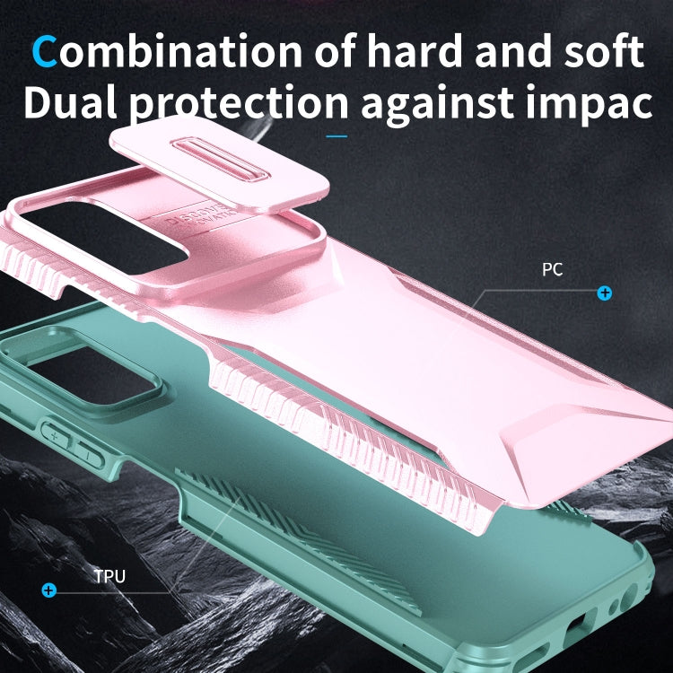 For Motorola Moto G 5G 2024 Sliding Camshield Phone Case(Pink + Grey Green) - Motorola Cases by PMC Jewellery | Online Shopping South Africa | PMC Jewellery | Buy Now Pay Later Mobicred