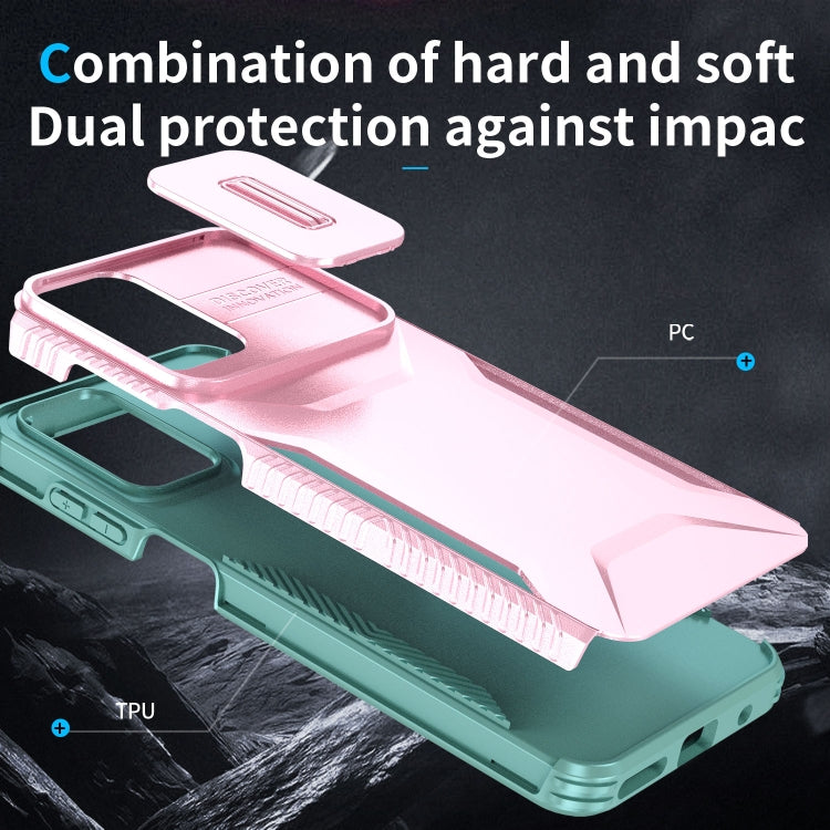 For Motorola Moto G22 2024 Sliding Camshield Phone Case(Pink + Grey Green) - Motorola Cases by PMC Jewellery | Online Shopping South Africa | PMC Jewellery | Buy Now Pay Later Mobicred