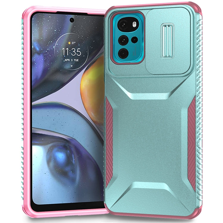 For Motorola Moto G22 2024 Sliding Camshield Phone Case(Grey Green + Pink) - Motorola Cases by PMC Jewellery | Online Shopping South Africa | PMC Jewellery | Buy Now Pay Later Mobicred