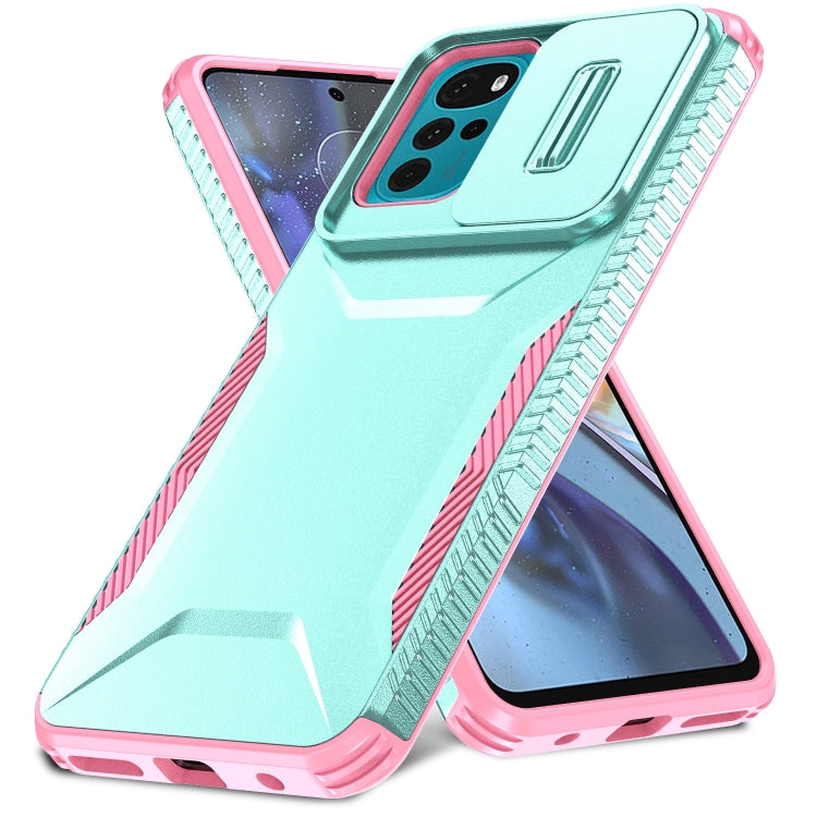 For Motorola Moto G22 2024 Sliding Camshield Phone Case(Grey Green + Pink) - Motorola Cases by PMC Jewellery | Online Shopping South Africa | PMC Jewellery | Buy Now Pay Later Mobicred